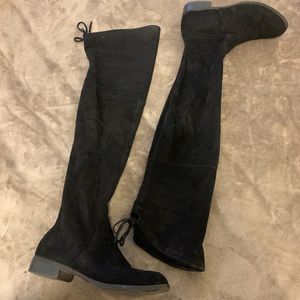 BLACK SUEDE OVER THE KNEE BOOTS W SMALL BLOCK HEEL